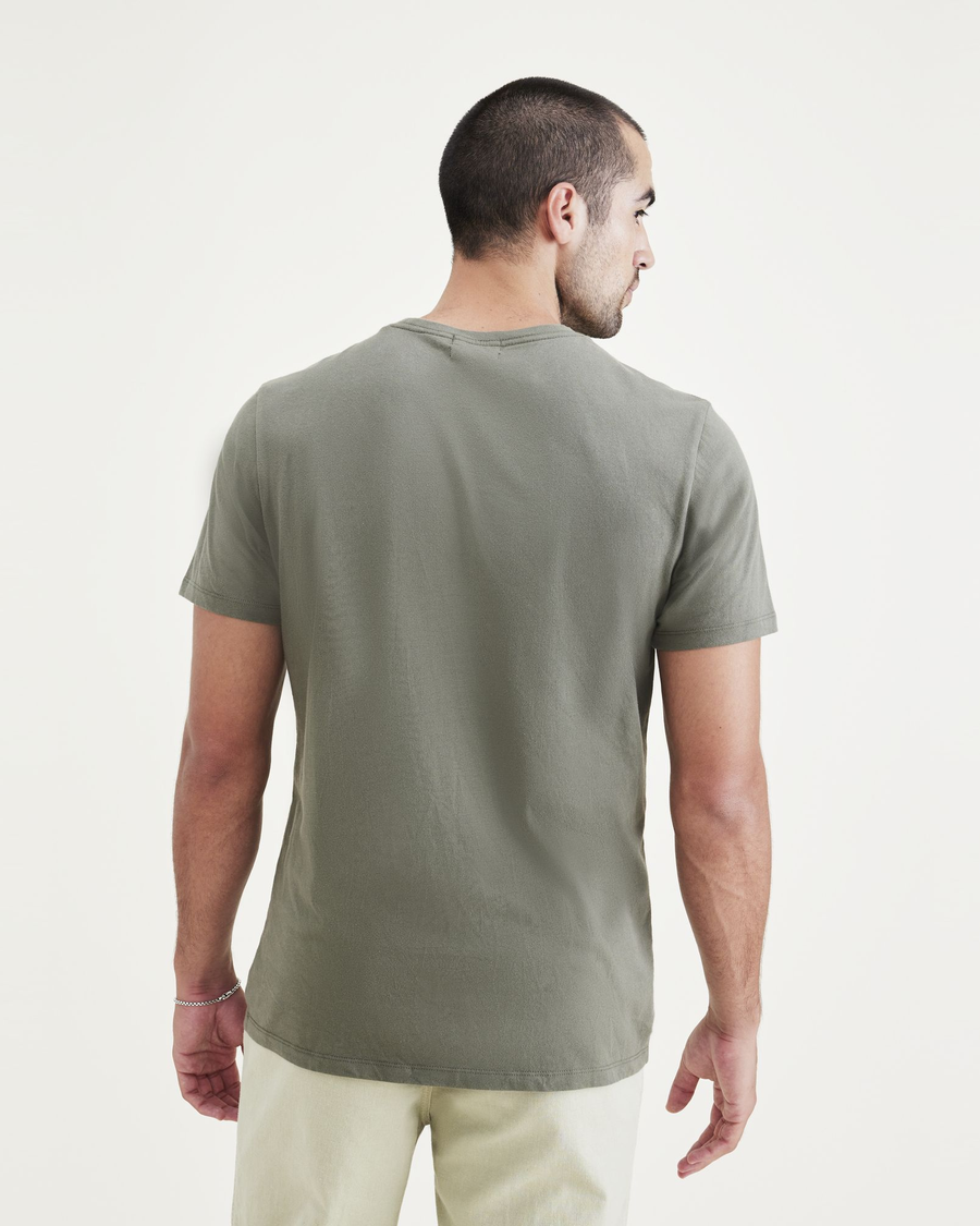 Back view of model wearing Stencil Green Graphic Tee (Big and Tall).