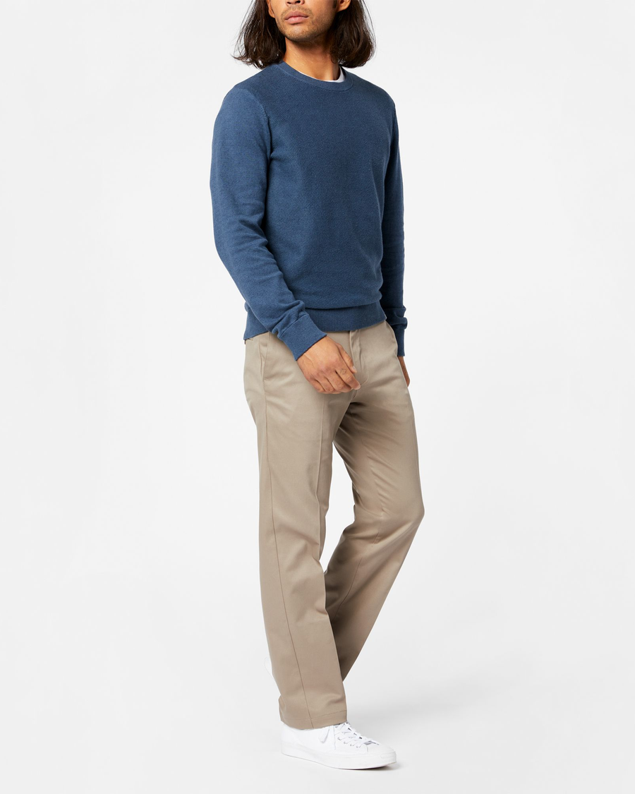 Front view of model wearing Timber Wolf Signature Khakis, Straight Fit.