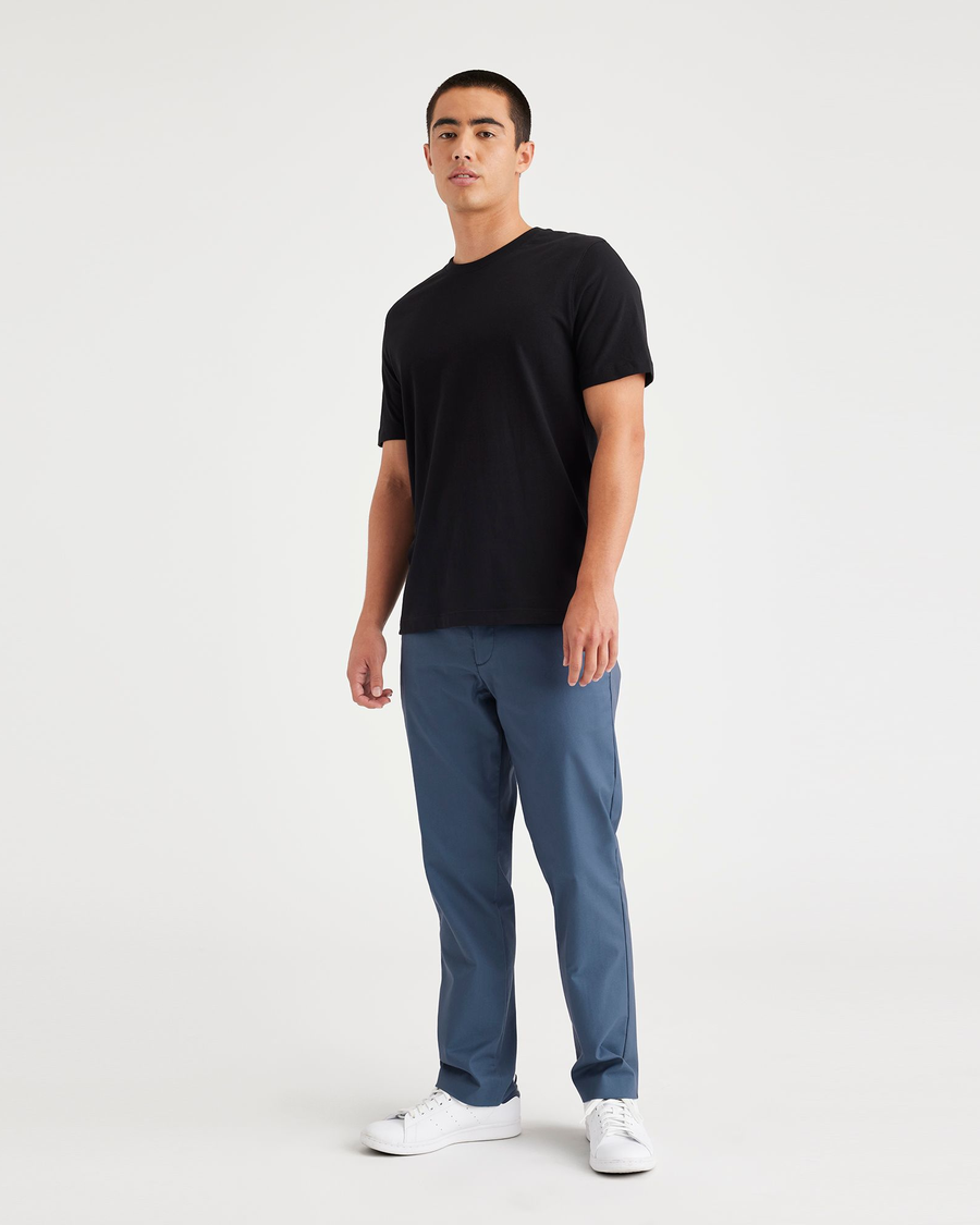 Front view of model wearing Vintage Indigo City Tech Trousers, Slim Fit.