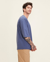 Side view of model wearing Vintage Indigo Dandois x Dockers® Relaxed 3/4 Tee.
