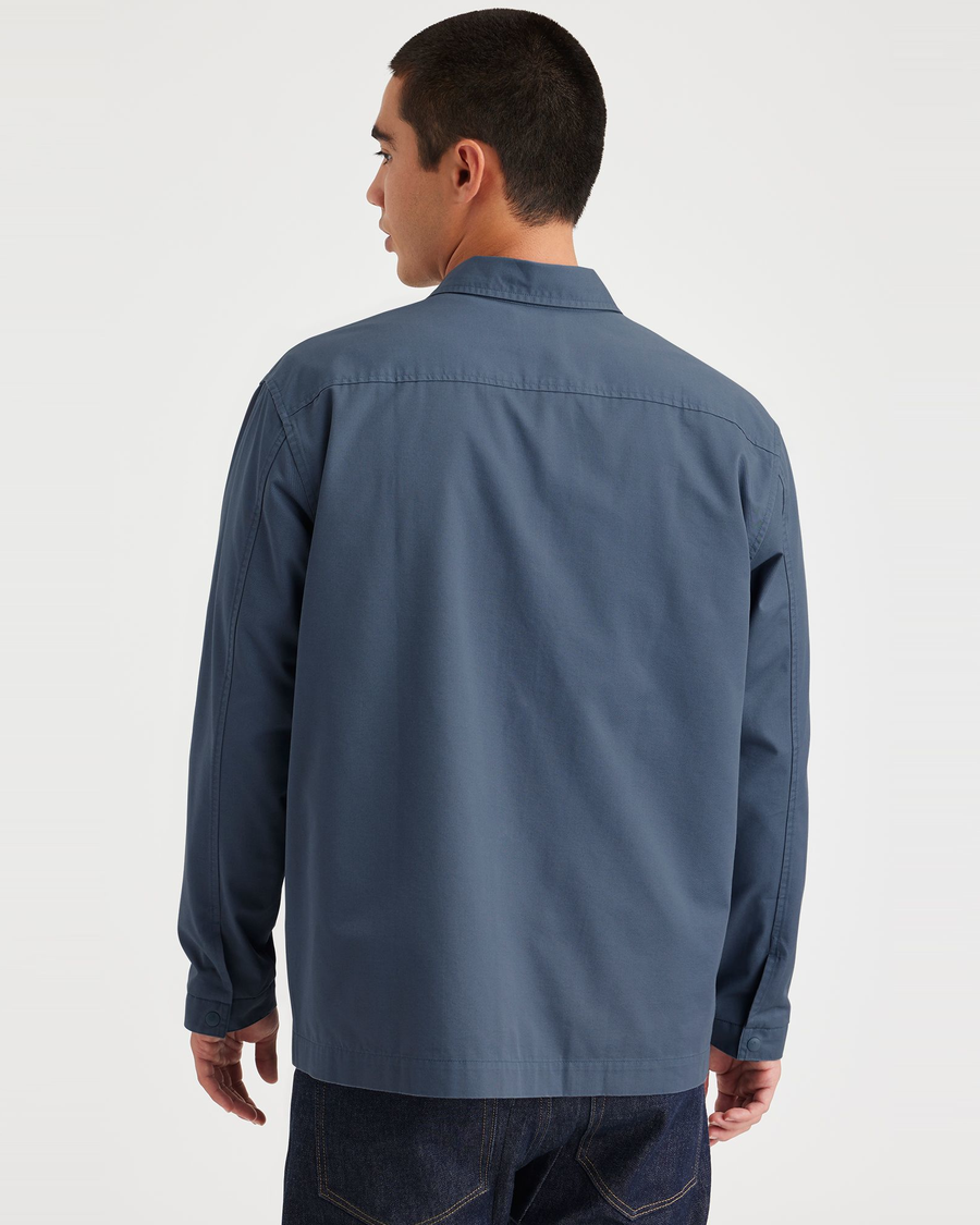 Back view of model wearing Vintage Indigo Overshirt, Relaxed Fit.