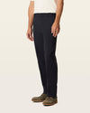 Side view of model wearing Navy Easy Khakis, Classic Fit.