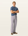 Front view of model wearing Burma Grey Easy Khakis, Classic Fit.