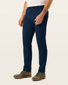 Side view of model wearing Navy Easy Khakis, Slim Fit.