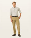 Front view of model wearing New British Khaki Workday Khakis, Straight Fit.