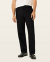 Side view of model wearing Beautiful Black Signature Iron Free Khakis, Classic Fit with Stain Defender®.