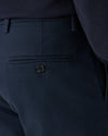 View of model wearing Navy Blazer Signature Iron Free Khakis, Straight Fit with Stain Defender®.