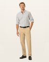 View of model wearing New British Khaki Signature Iron Free Khakis, Straight Fit with Stain Defender®.