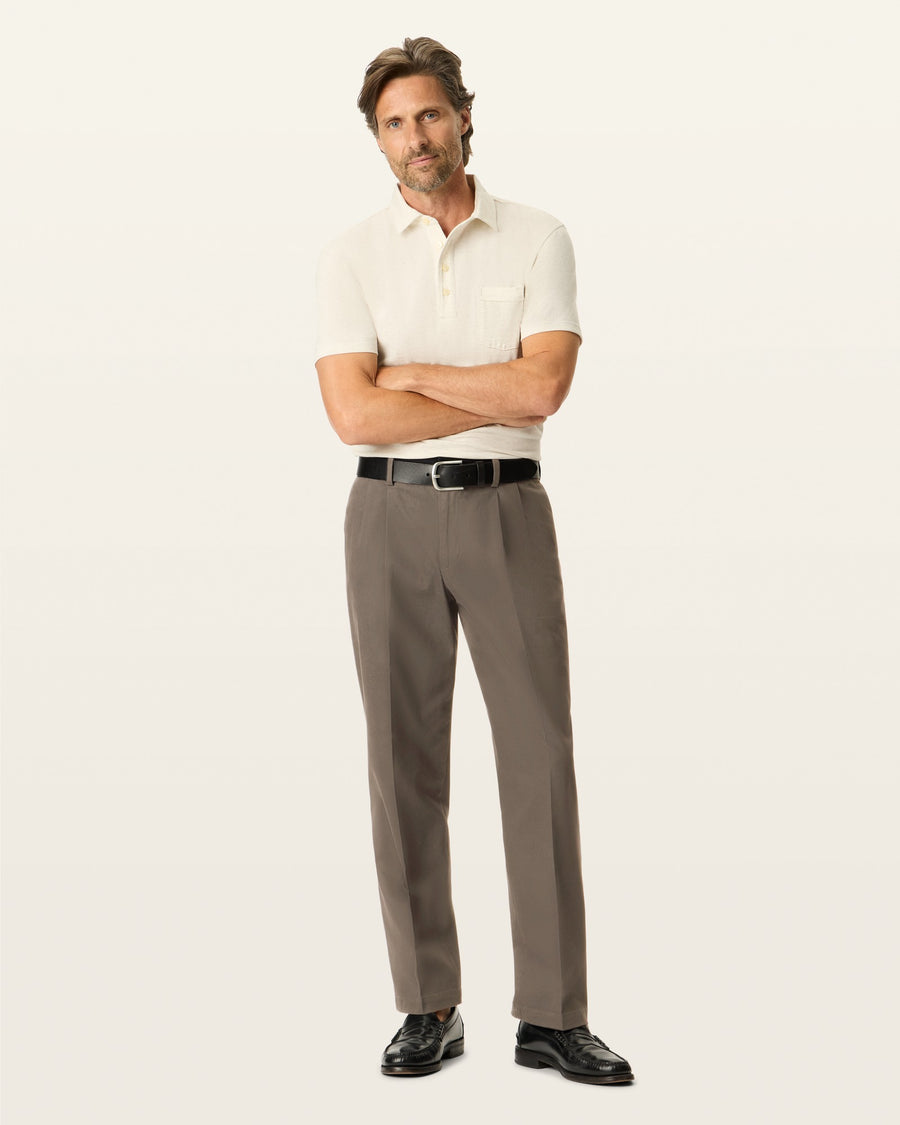 Signature Iron Free Khakis, Pleated, Classic Fit with Stain