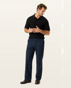 Front view of model wearing Navy Blazer Signature Iron Free Khakis, Relaxed Fit with Stain Defender®.