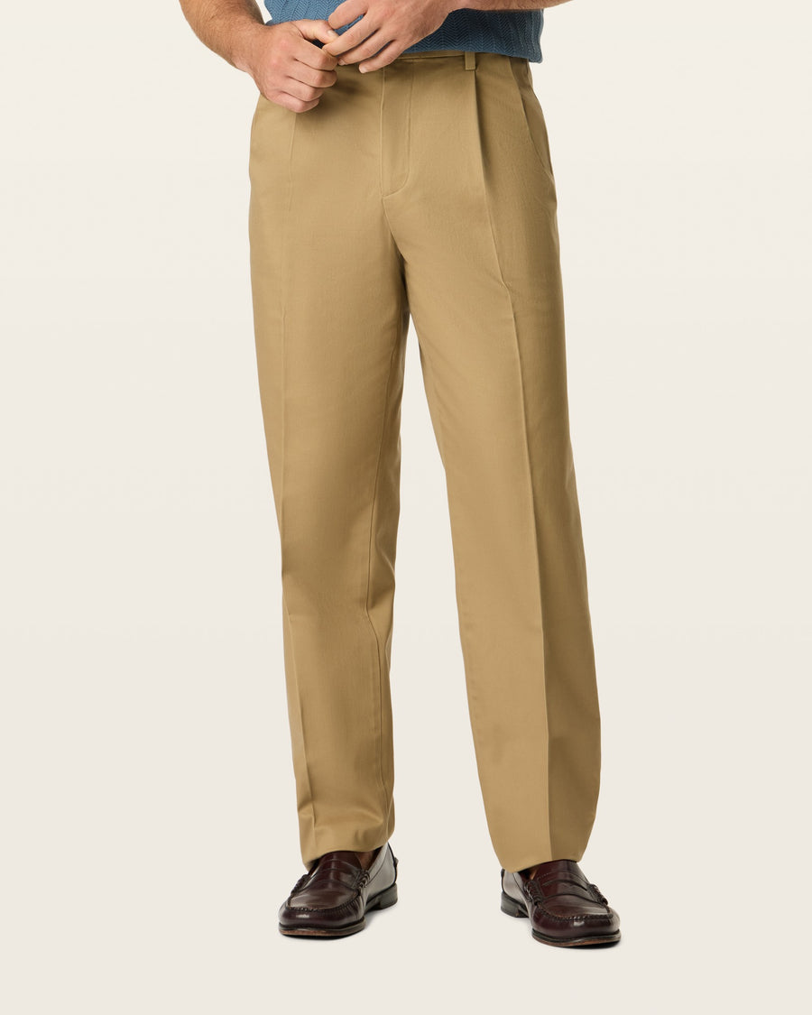 Signature Iron Free Khakis, Pleated, Relaxed Fit with Stain