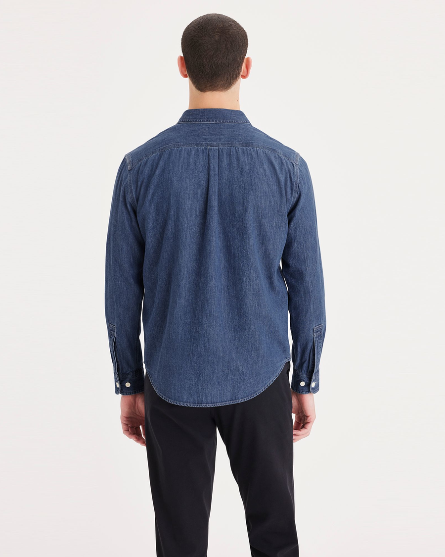 Back view of model wearing Afloat Work Shirt, Regular Fit.