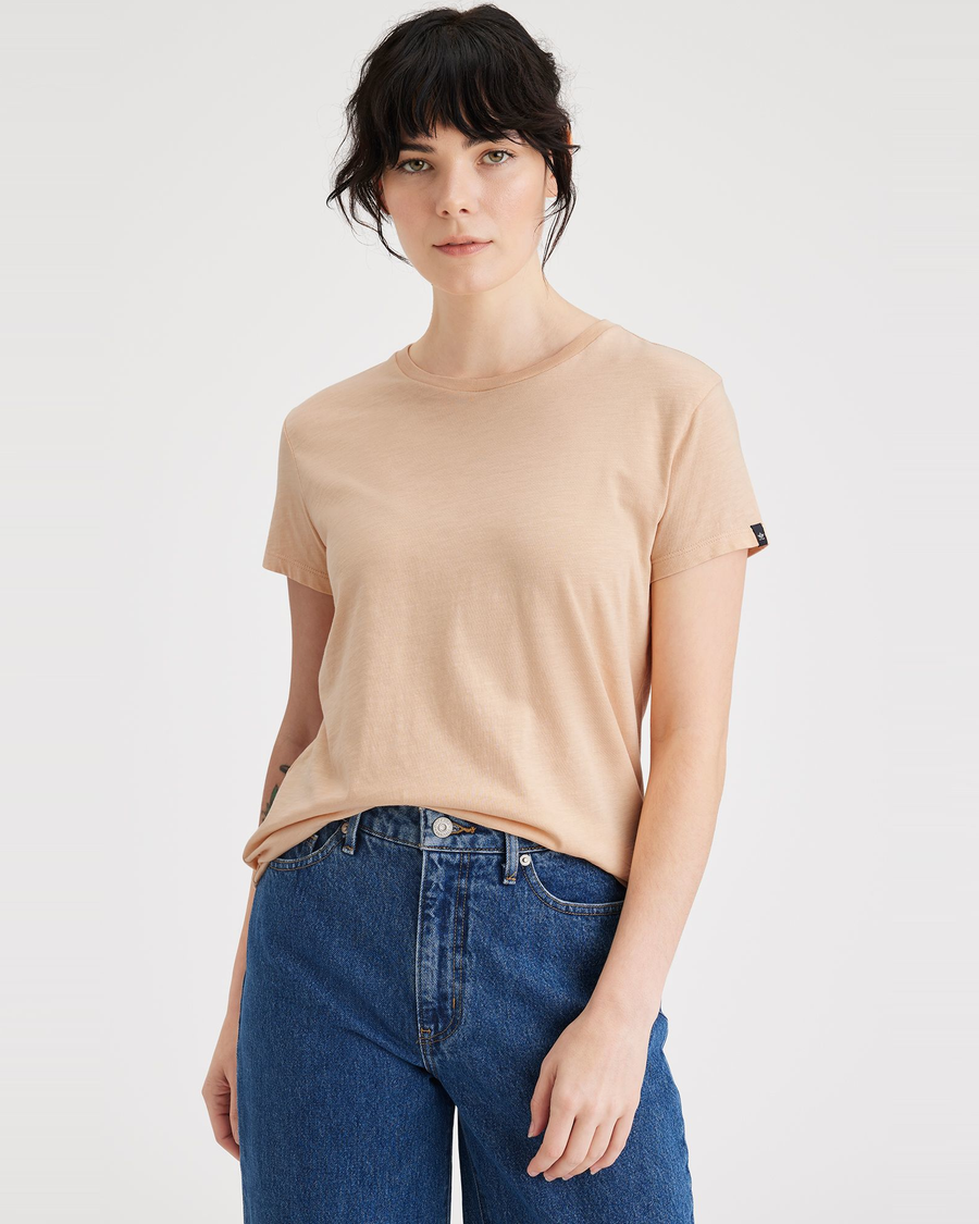 Front view of model wearing Appleblossom Favorite Tee Shirt, Slim Fit.