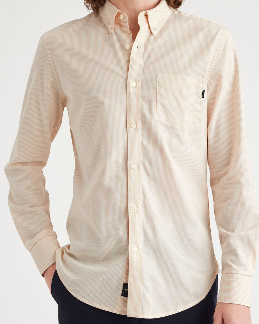 View of model wearing Appleblossom Stretch Oxford Shirt, Slim Fit.