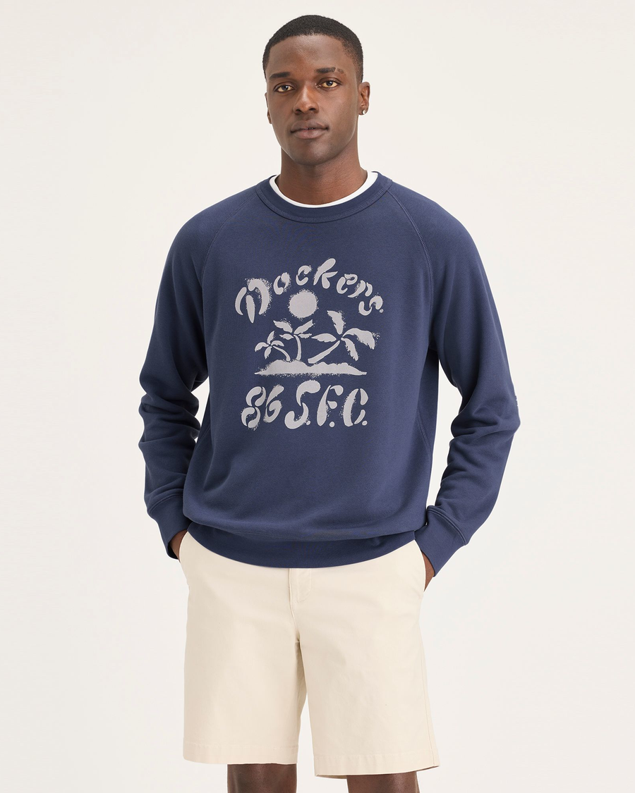 Front view of model wearing Arctic Ice Original Crewneck Sweatshirt, Regular Fit.