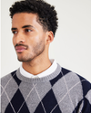 View of model wearing Argyle Gloria Crafted Sweater, Regular Fit.