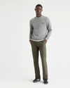Front view of model wearing Army Green Comfort Knit Chinos, Slim Fit.