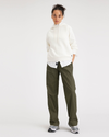 View of model wearing Army Green Original Khakis, Pleated, High Wide Fit.