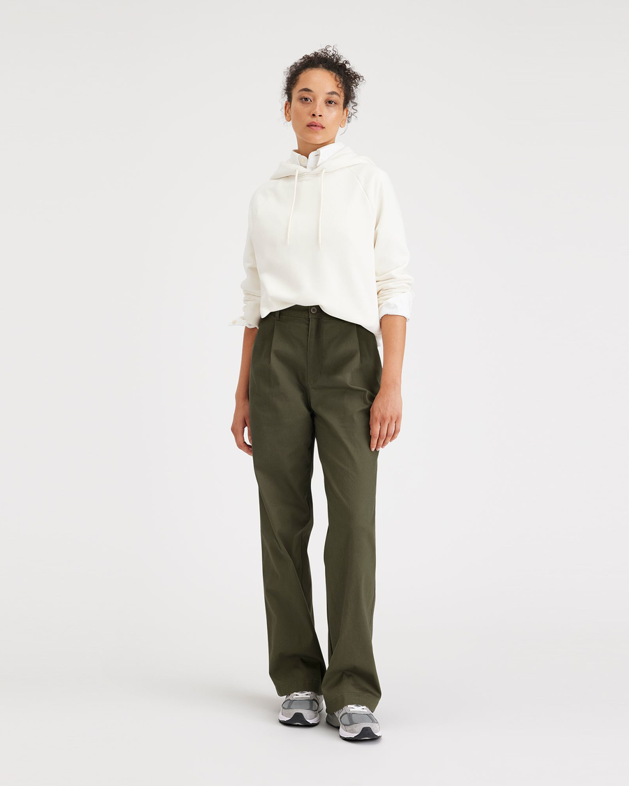 Front view of model wearing Army Green Original Khakis, Pleated, High ...
