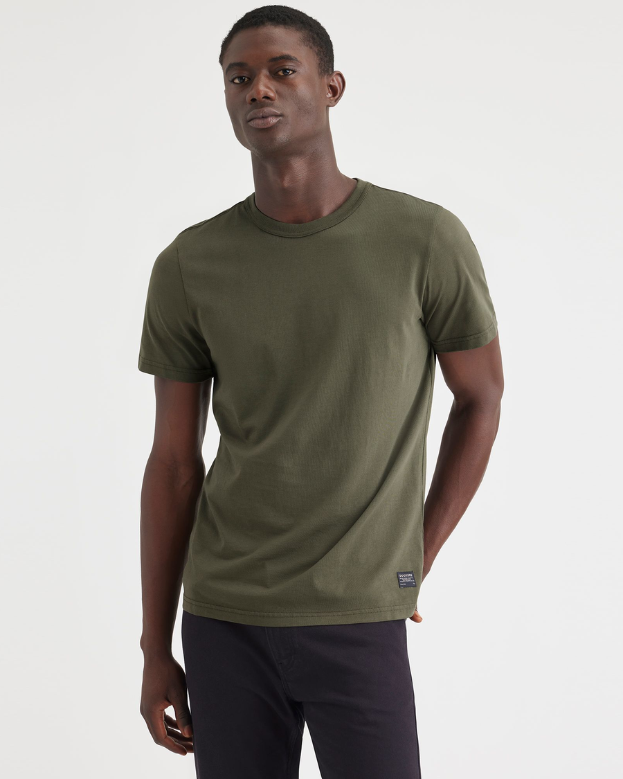 Front view of model wearing Army Green Original Tee, Slim Fit.