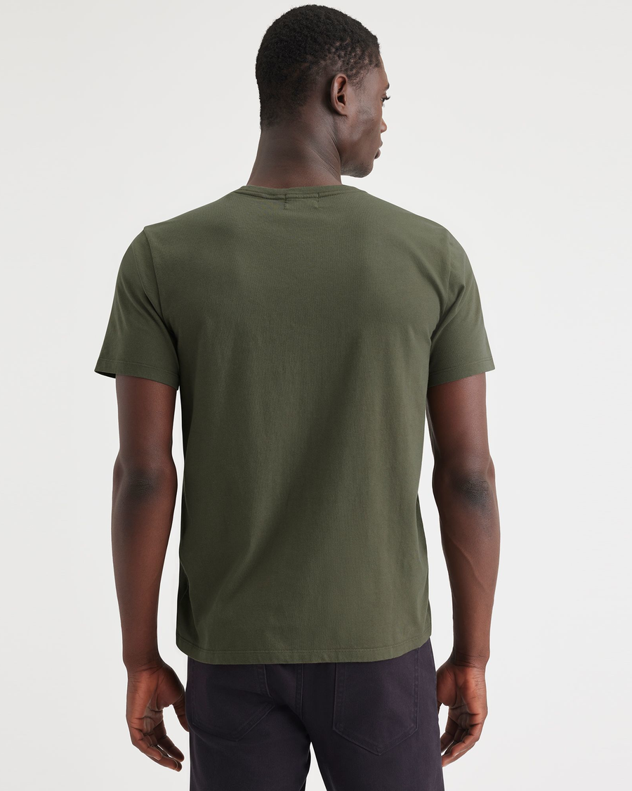 Back view of model wearing Army Green Stencil Graphic Tee, Slim Fit.