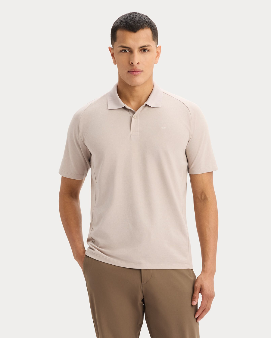 Front view of model wearing Ashes of Roses Go Polo, Regular Fit.