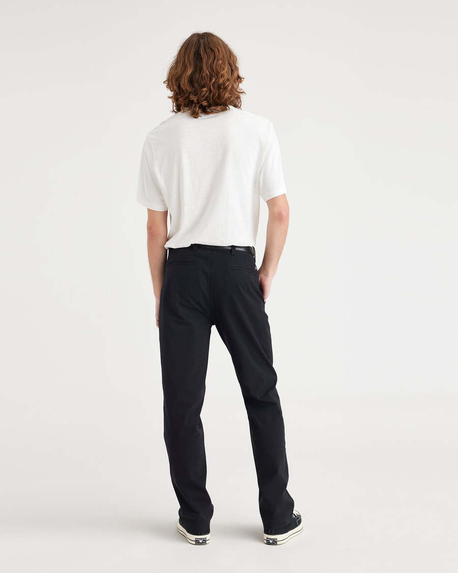 Back view of model wearing Beautiful Black Alpha Chino, Straight Fit.