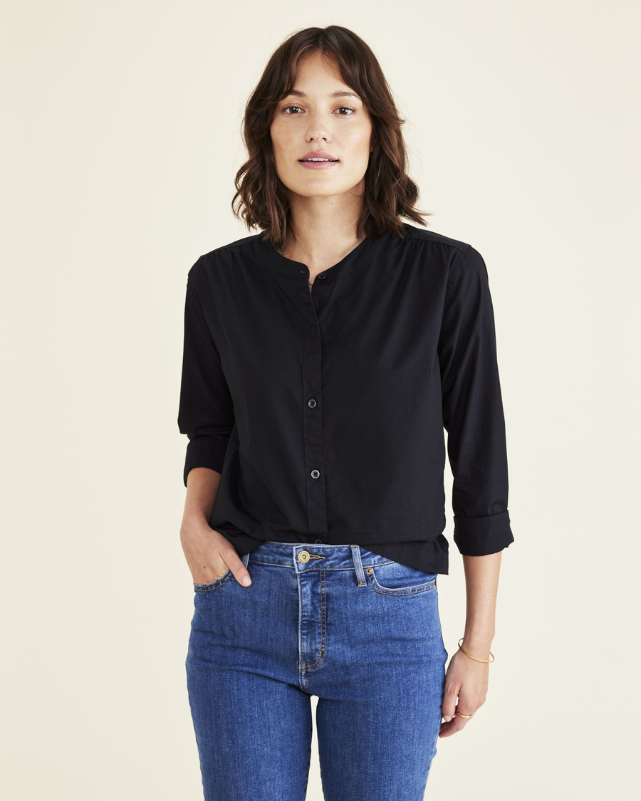 Front view of model wearing Beautiful Black Button-Up, Regular Fit.