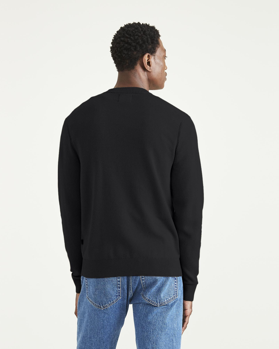 Back view of model wearing Beautiful Black Crewneck Sweater,  Regular Fit.