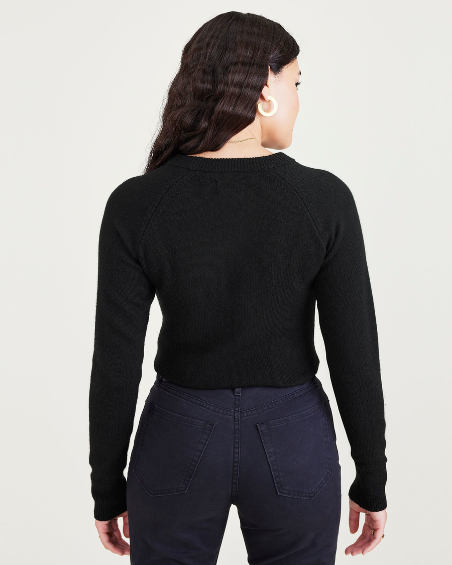 Back view of model wearing Beautiful Black Crewneck Sweater, Classic Fit.