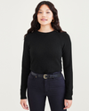 Front view of model wearing Beautiful Black Crewneck Sweater, Classic Fit.