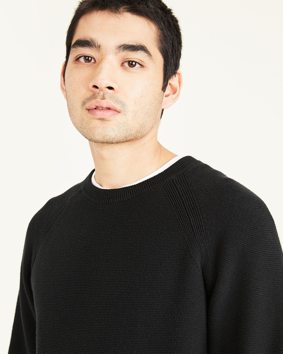 View of model wearing Beautiful Black Crewneck Sweater, Regular Fit.