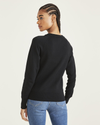 Back view of model wearing Beautiful Black Crewneck Sweater, Regular Fit.