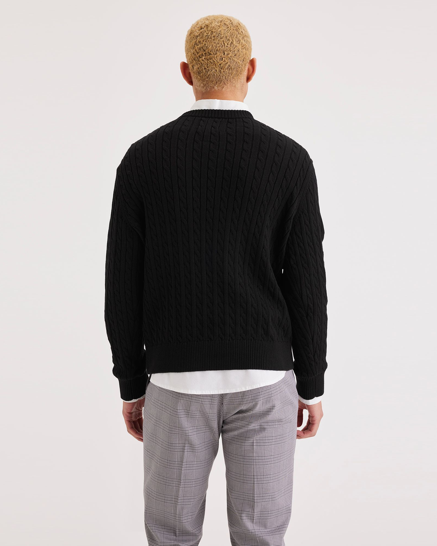 Back view of model wearing Beautiful Black Crewneck Sweater, Regular Fit.