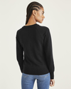 Back view of model wearing Beautiful Black Crewneck Sweater, Regular Fit.