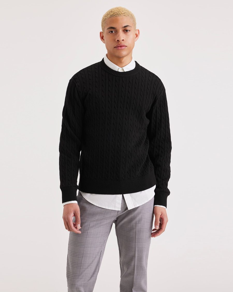 Front view of model wearing Beautiful Black Crewneck Sweater, Regular Fit.