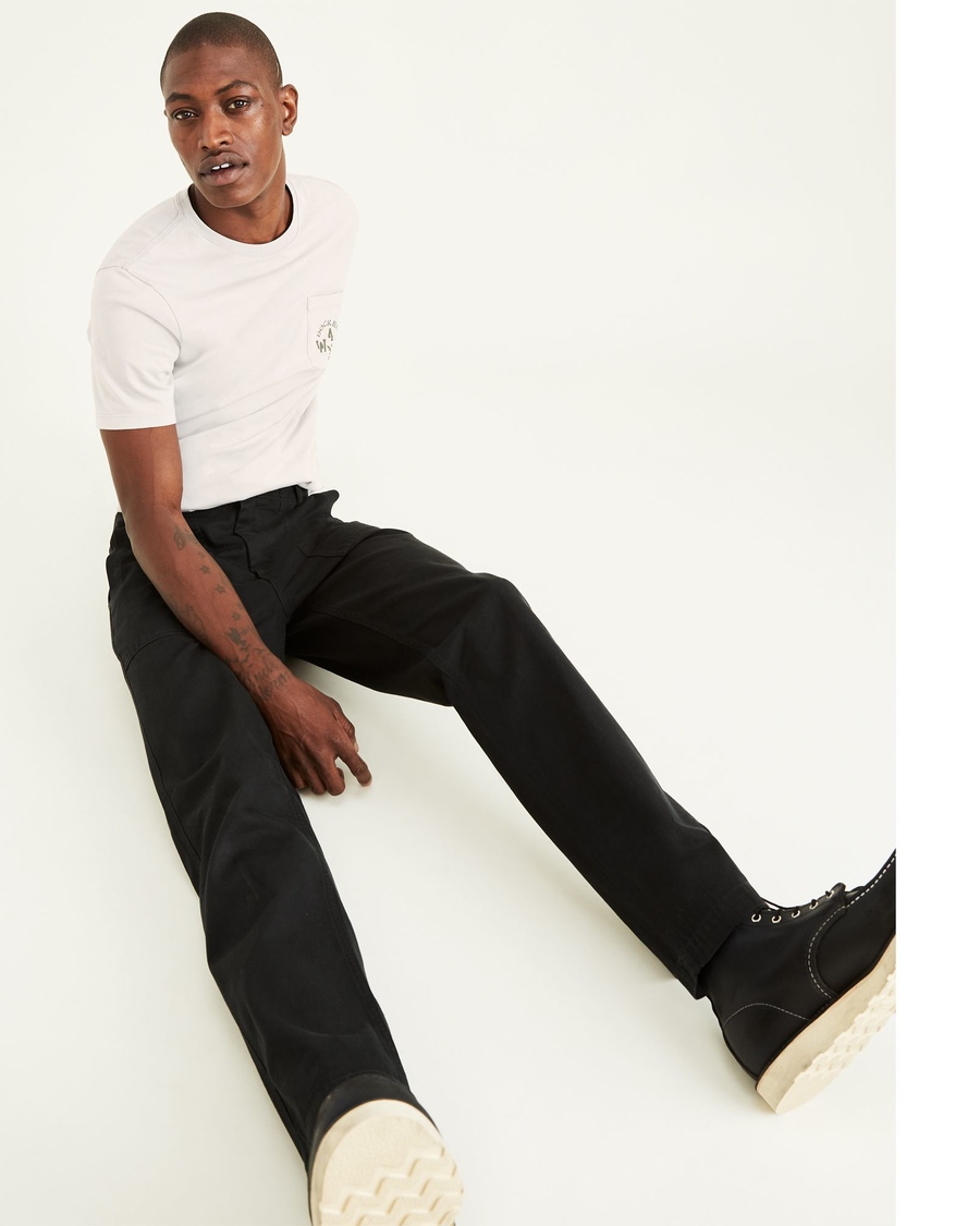 View of model wearing Beautiful Black Dockers® x Jon Rose Collection Fatigue Pants, Straight Fit.