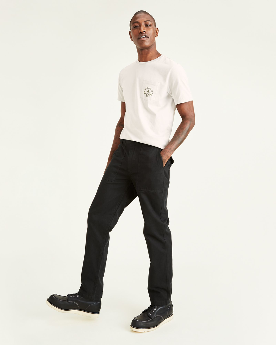 Front view of model wearing Beautiful Black Dockers® x Jon Rose Collection Fatigue Pants, Straight Fit.