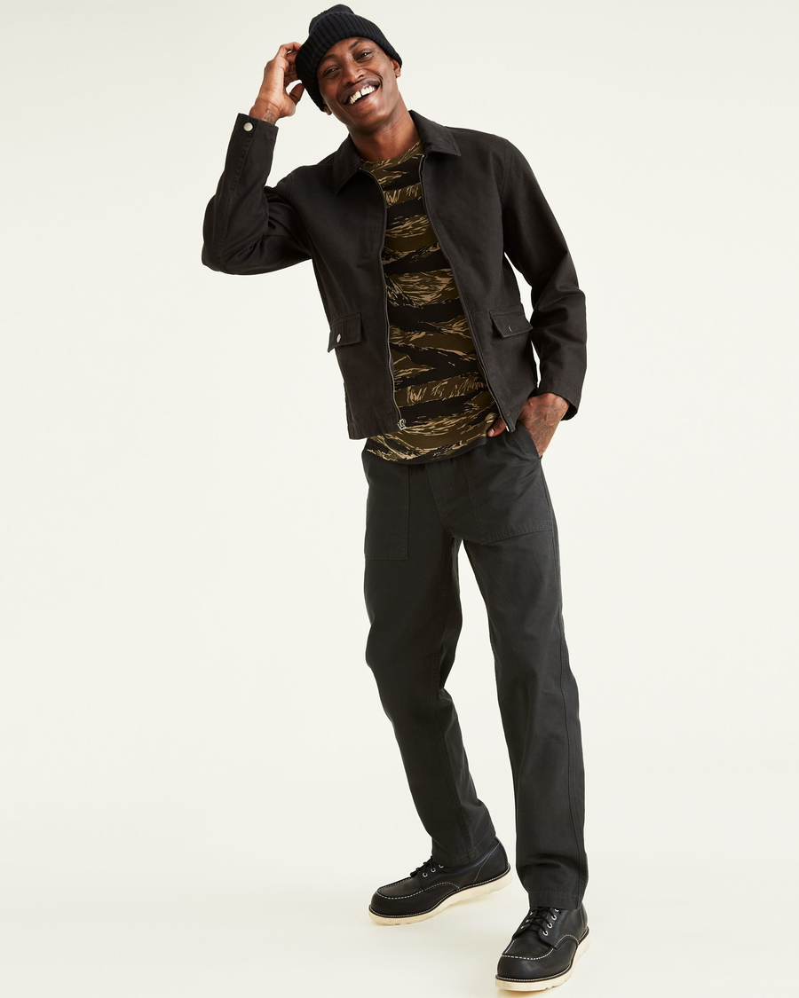 View of model wearing Beautiful Black Dockers® x Jon Rose Collection Work Jacket.