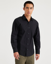 View of model wearing Beautiful Black Essential Button-Up Shirt, Classic Fit.