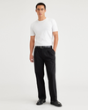 Front view of model wearing Beautiful Black Essential Chinos, Pleated, Classic Fit.
