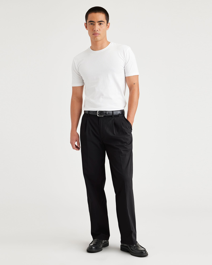 Front view of model wearing Beautiful Black Essential Chinos, Pleated ...