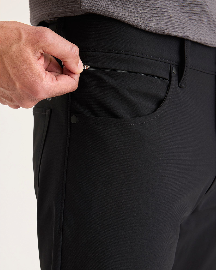 View of model wearing Beautiful Black Go Airweave 5-Pocket, Straight Fit.