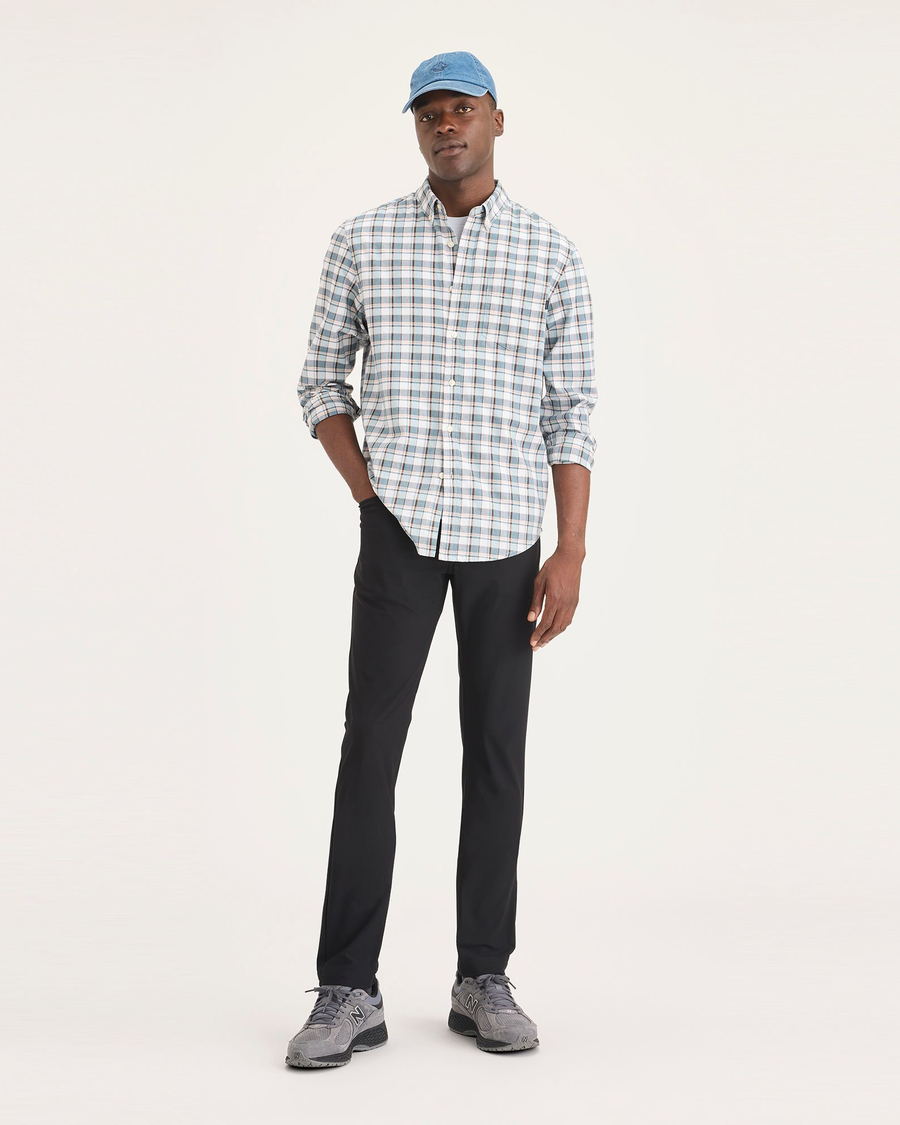 Front view of model wearing Beautiful Black Go Airweave Chino, Slim Tapered Fit.