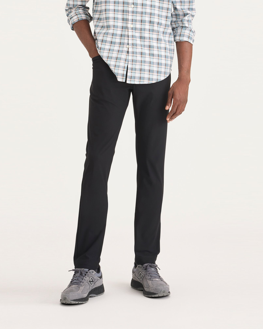 Front view of model wearing Beautiful Black Go Airweave Chino, Slim Tapered Fit.