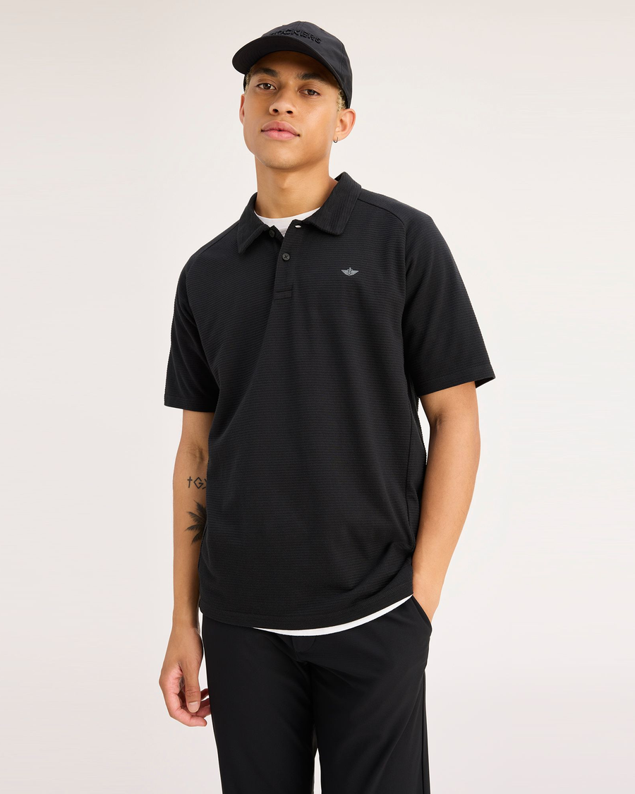 Front view of model wearing Beautiful Black Go Raglan Polo, Regular Fit.