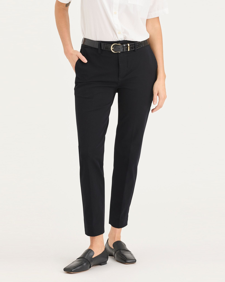 Front view of model wearing Beautiful Black Mid-Rise Collins Trouser with Sculpt, Slim Fit.