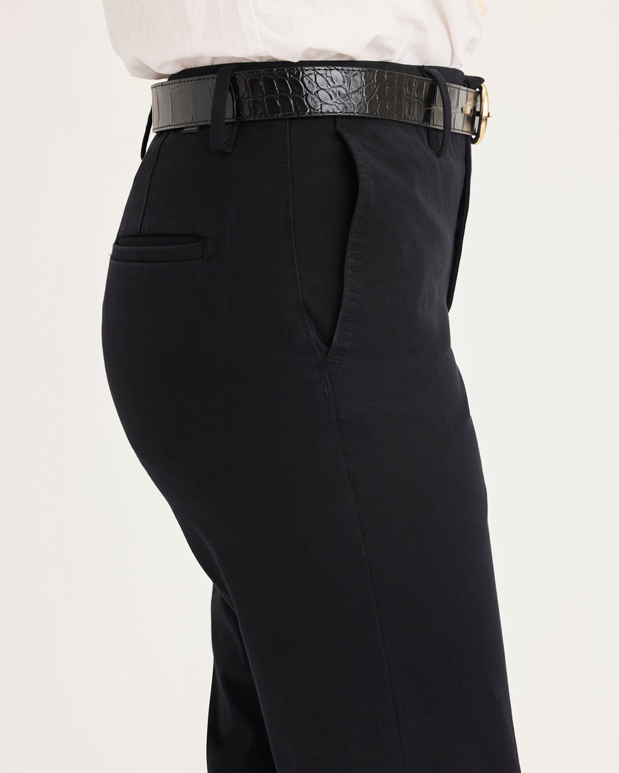 Side view of model wearing Beautiful Black Mid-Rise Collins Trouser with Sculpt, Slim Fit.