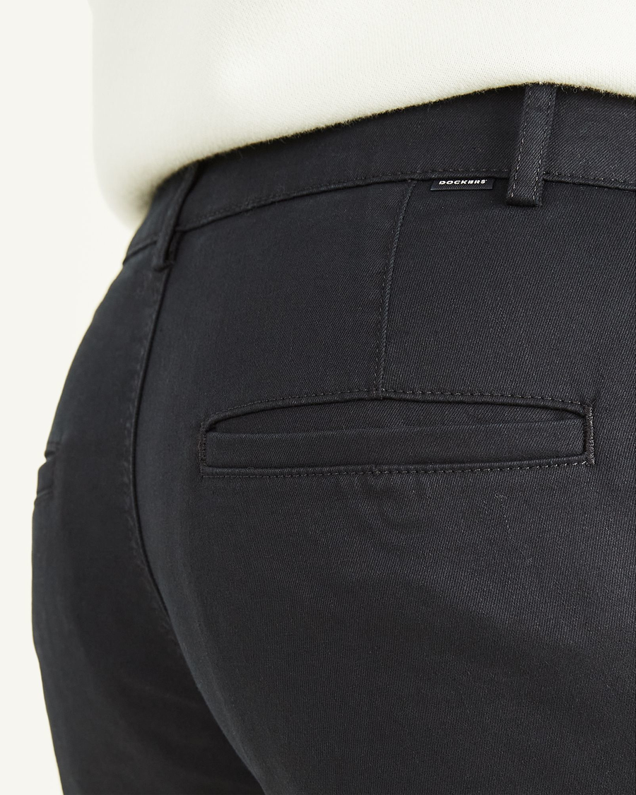 View of model wearing Beautiful Black Original Chinos, High Waisted, Straight Fit.