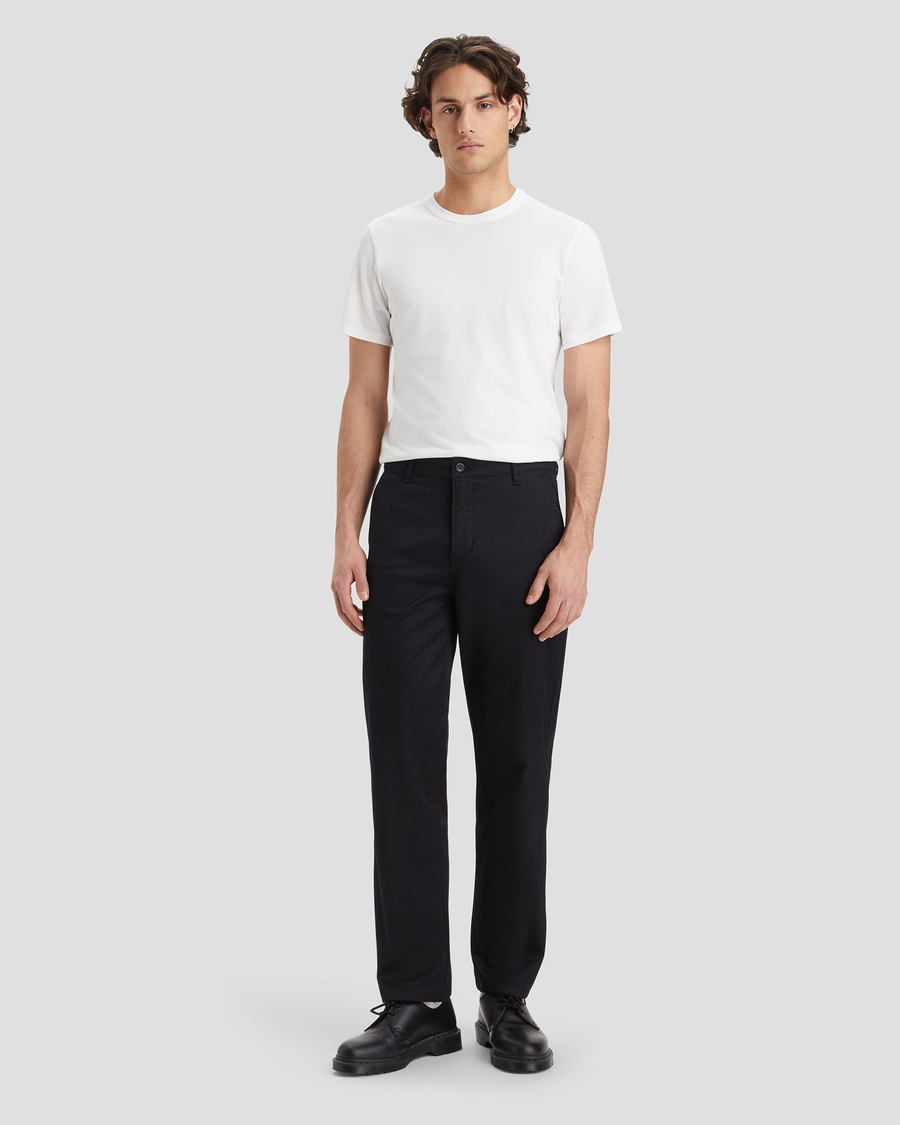 Front view of model wearing Beautiful Black Original Chinos, Straight Fit.